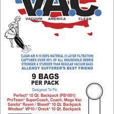 V. A. C. Hepa 10 Qt. Backpack VAC 18  (9Pk)