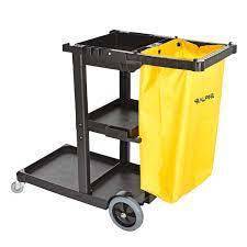 Janitor Cart 3 Shelves & Yellow Trash Bag