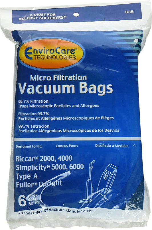 ENVIROCARE Riccar 2000, 4000/Simplicity 5000, 6000 Type A Vacuum Bags  (6pk)