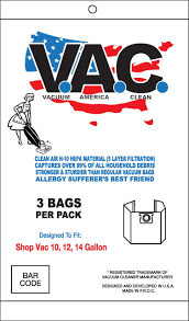 V. A. C.  Hepa Shop Vac 10, 12, 14 Gallon Bag VAC39 (3pk)