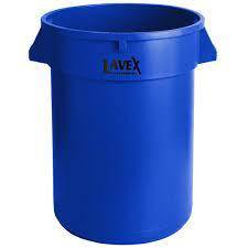 LAVEX 32 Gallon Round Commercial Trash Can, BLUE