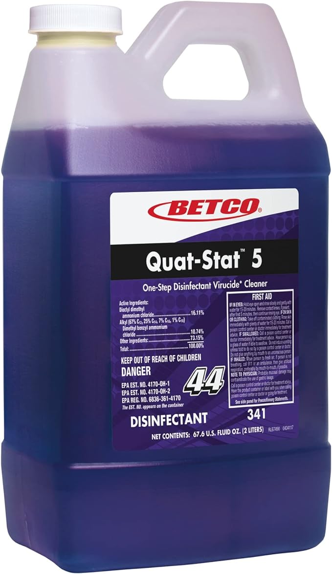 Betco® Quat-Stat 5 Disinfectant, Lavender Scent, 2 L Bottle, 4/Carton